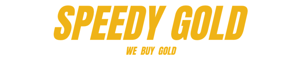 Logo for Speedy Gold: bold, italic yellow-gold text 'SPEEDY GOLD' with smaller 'WE BUY GOLD' tagline on a black background.